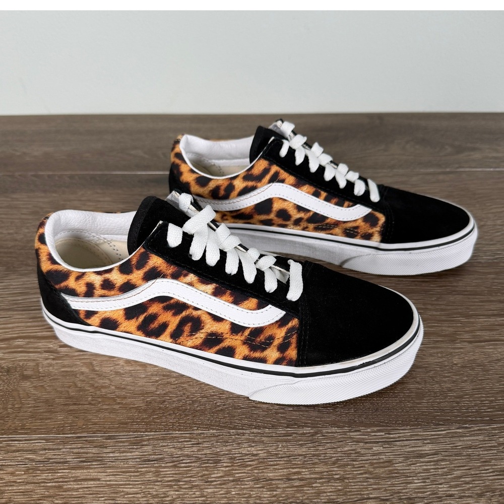 Vans Old Skool Leopard Print Black Suede Low Top Skate Shoes Sneakers